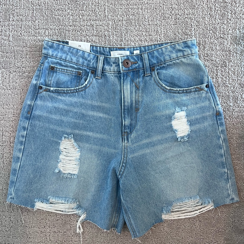 Trendy Blue Distressed Jean Shorts